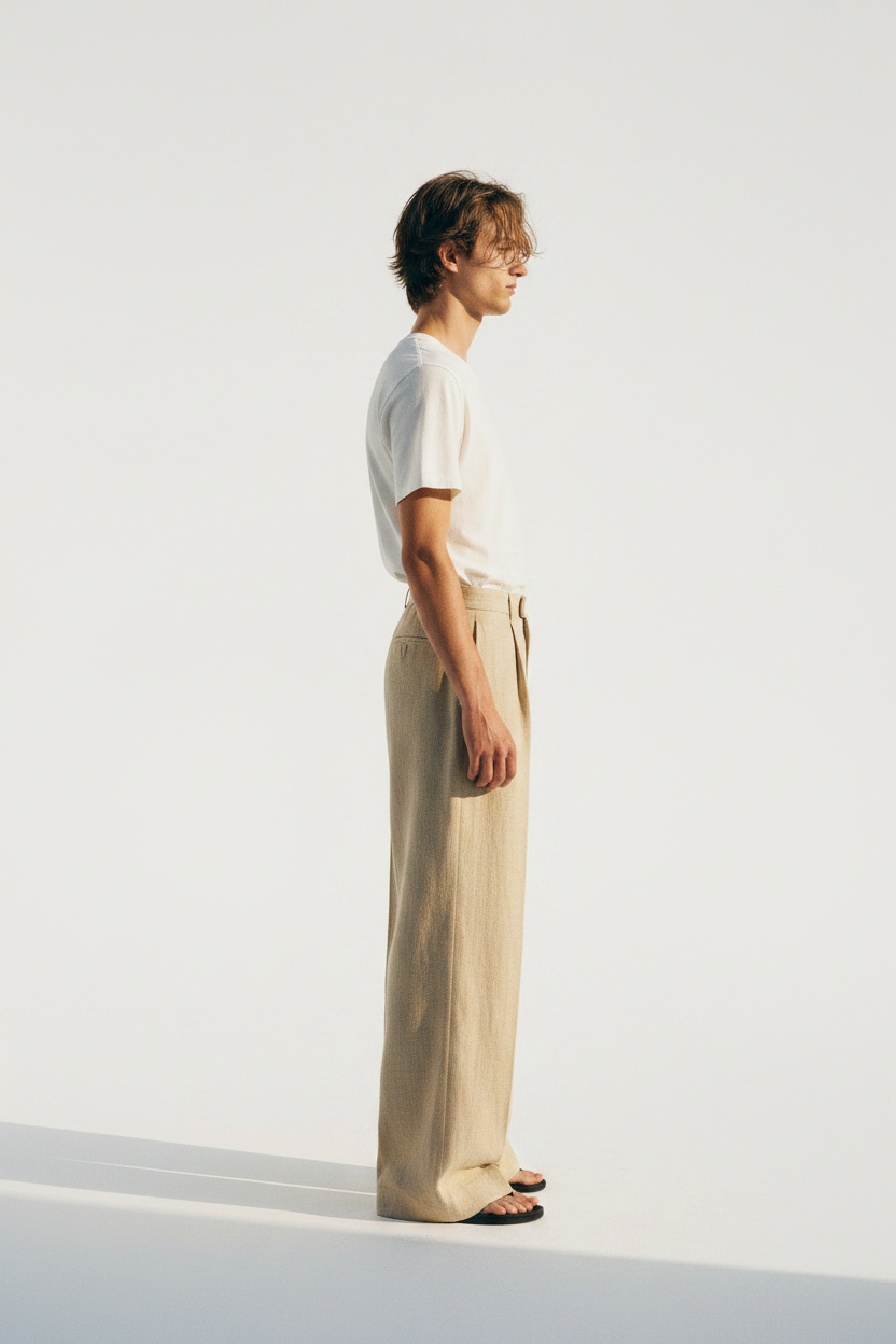 Linen Wide Trouser — Side Profile
