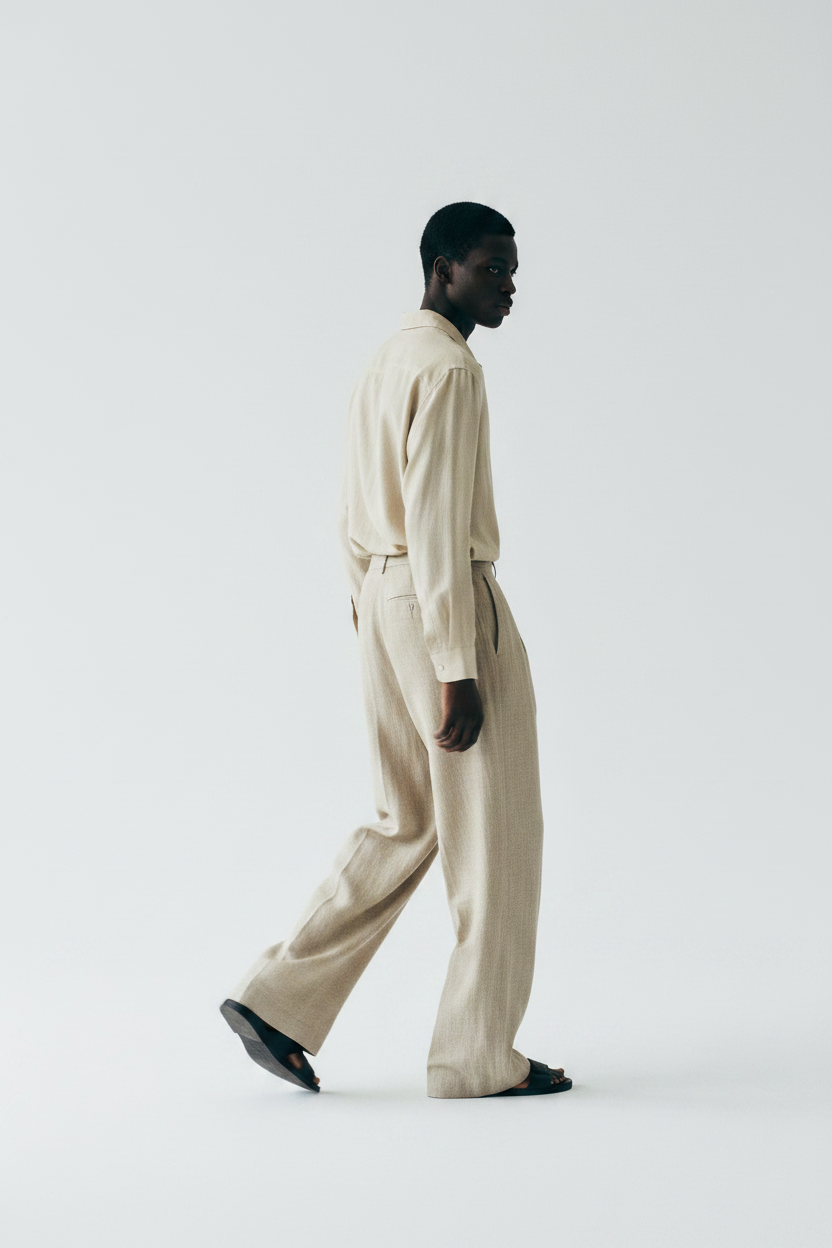Linen Wide Trouser — Walking Motion