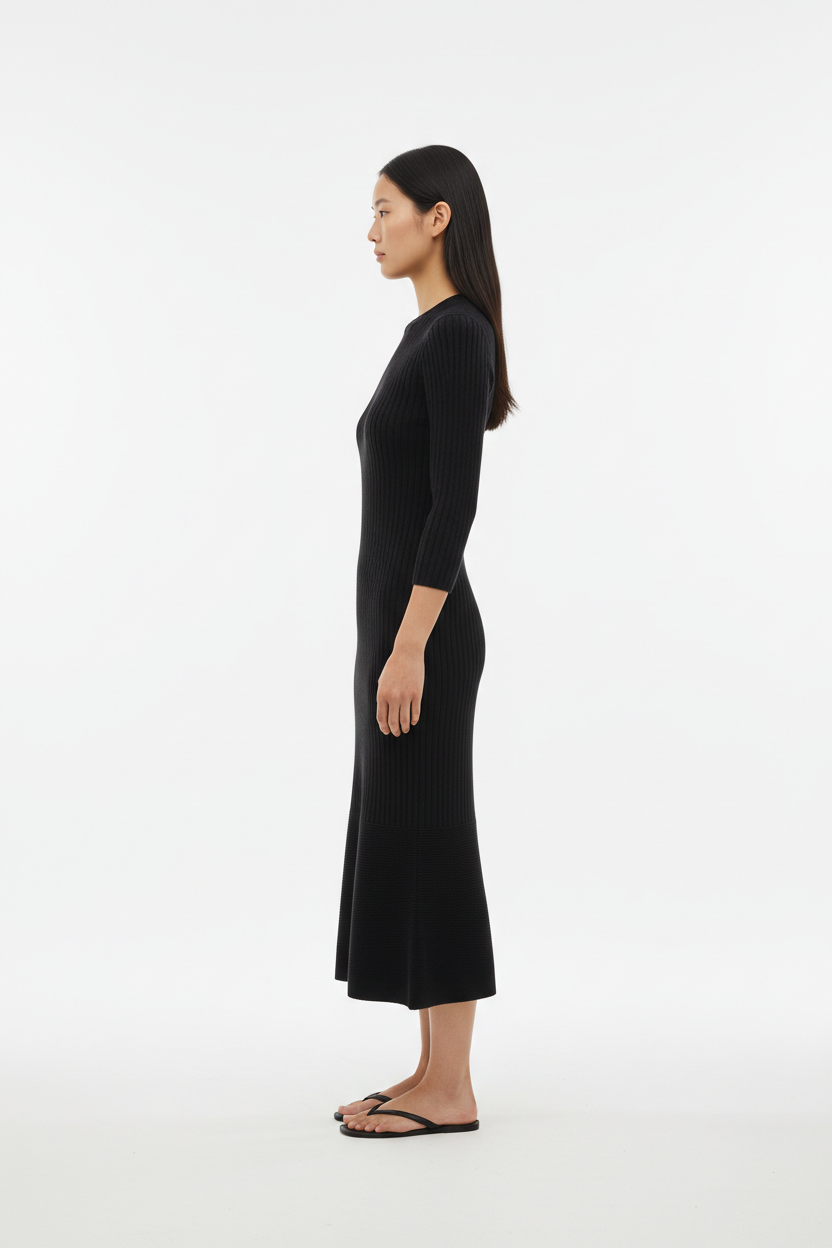The Knit Midi — Side Profile, Soft Black