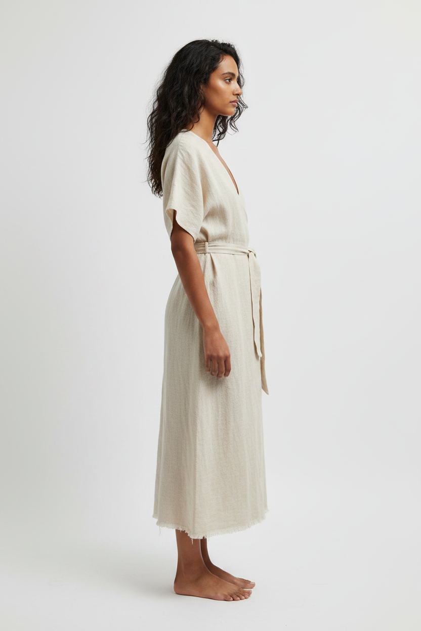 The Linen Wrap Dress — Side Profile