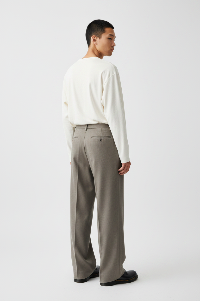 The Wide-Leg Trouser, Stone — Back Angle