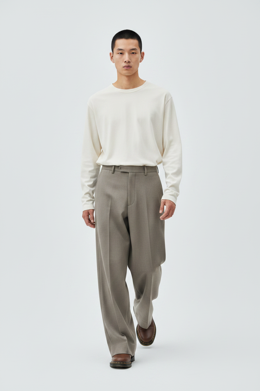 The Wide-Leg Trouser, Stone — Walking Motion