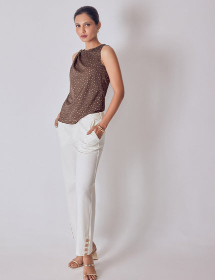 Cocoa Polka Satin Buckled Top