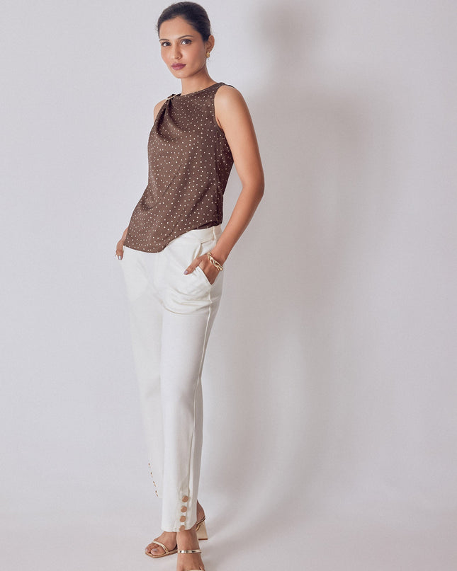 Cocoa Polka Satin Buckled Top
