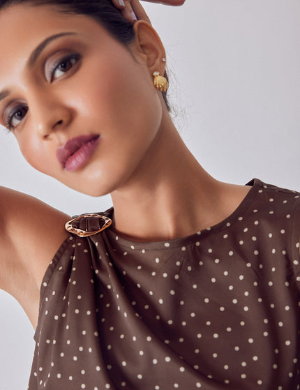 Cocoa Polka Satin Buckled Top