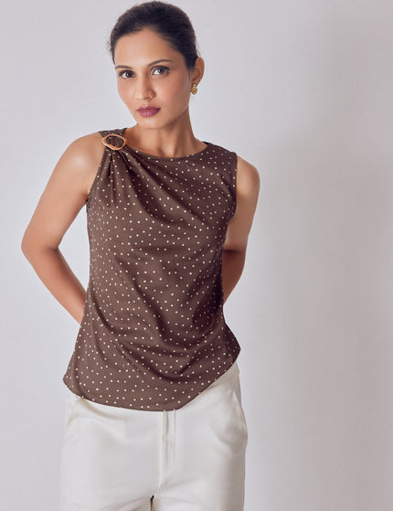 Cocoa Polka Satin Buckled Top
