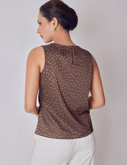 Cocoa Polka Satin Buckled Top