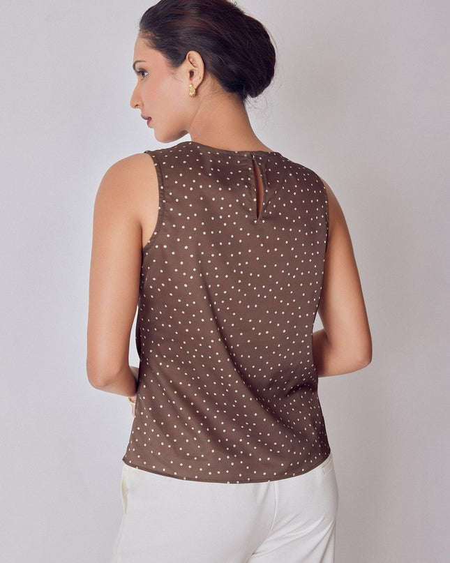 Cocoa Polka Satin Buckled Top