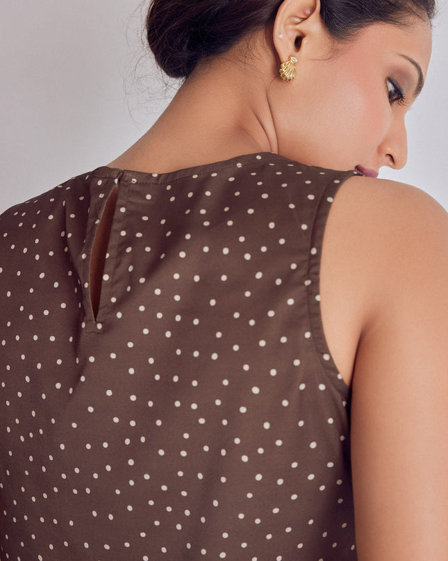 Cocoa Polka Satin Buckled Top