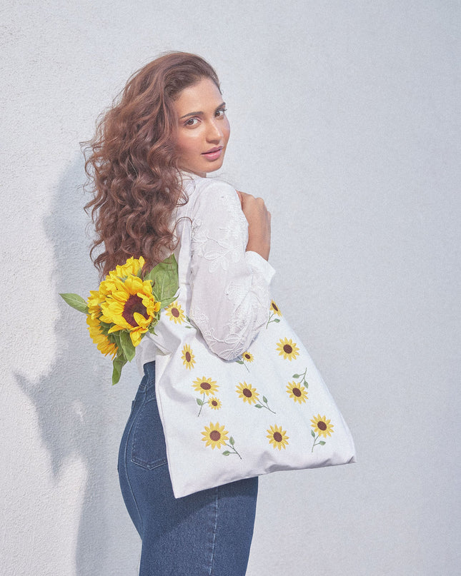 Embroidered Sunflower Tote