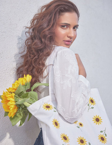Embroidered Sunflower Tote