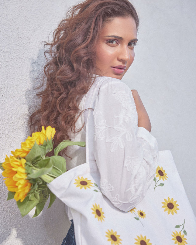 Embroidered Sunflower Tote