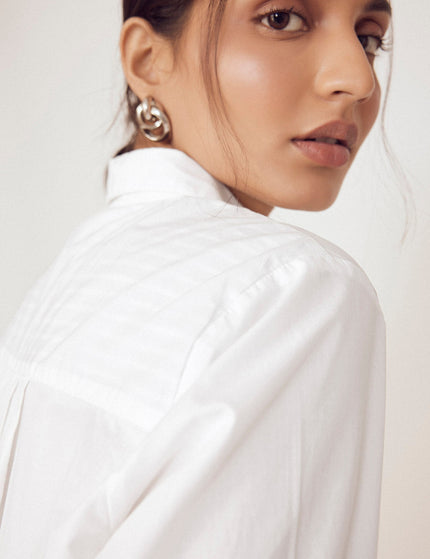 White Striped Flared Back Shirt