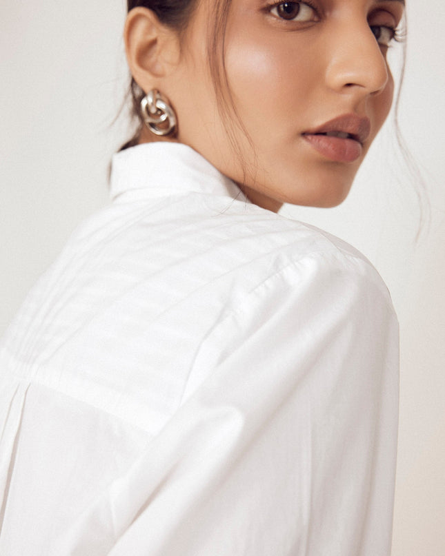 White Striped Flared Back Shirt