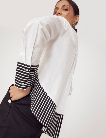 White Striped Flared Back Shirt