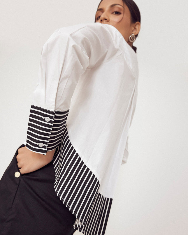White Striped Flared Back Shirt