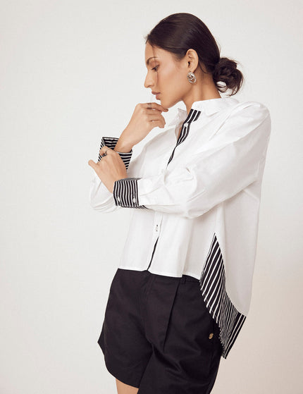 White Striped Flared Back Shirt
