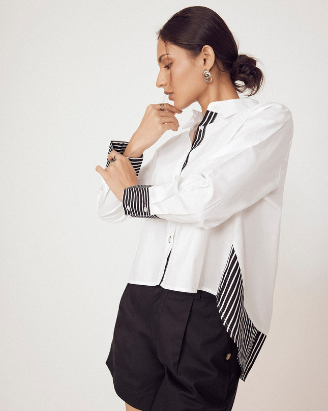 White Striped Flared Back Shirt