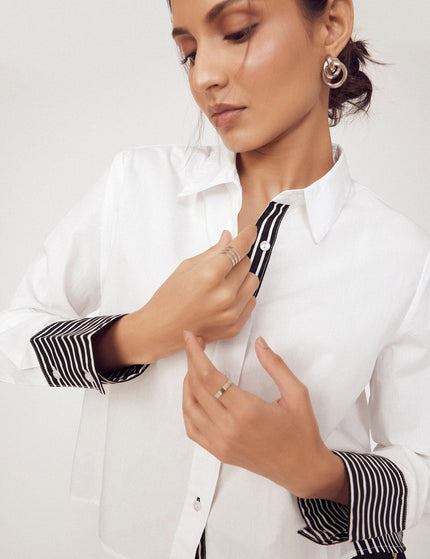 White Striped Flared Back Shirt