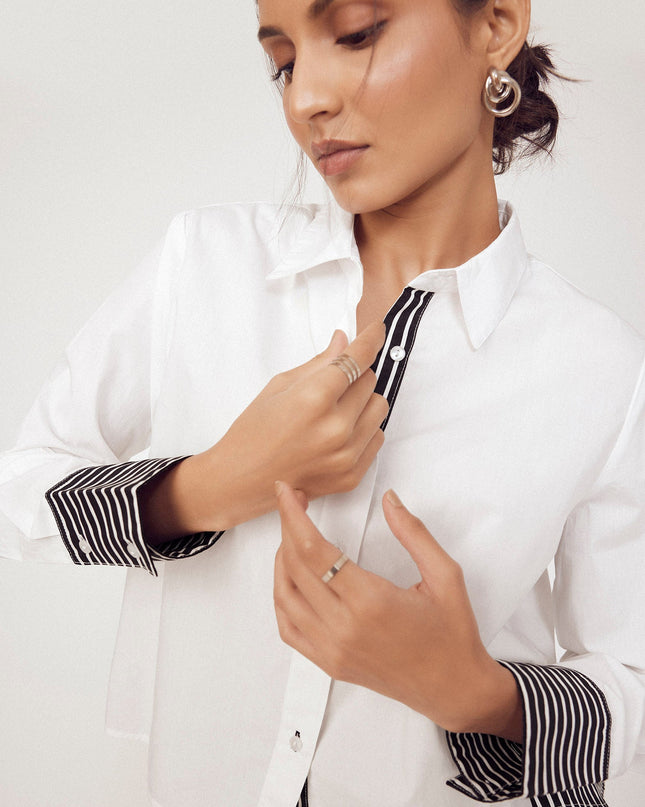 White Striped Flared Back Shirt