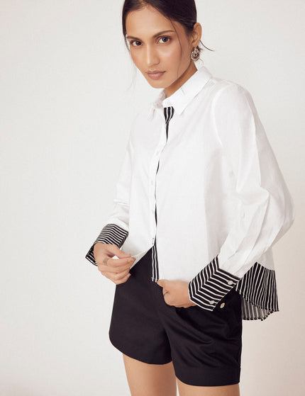 White Striped Flared Back Shirt