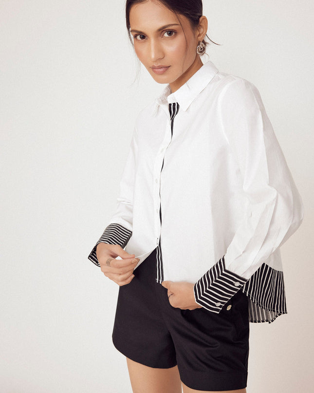 White Striped Flared Back Shirt
