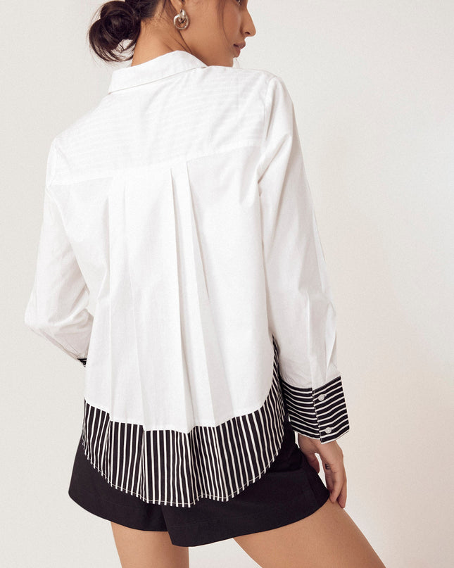 White Striped Flared Back Shirt