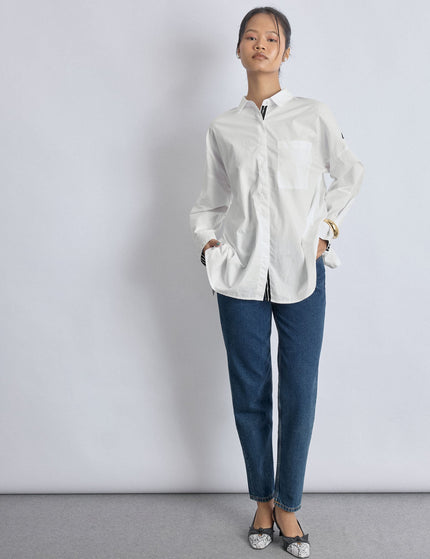 White Striped Overlap Back Shirt