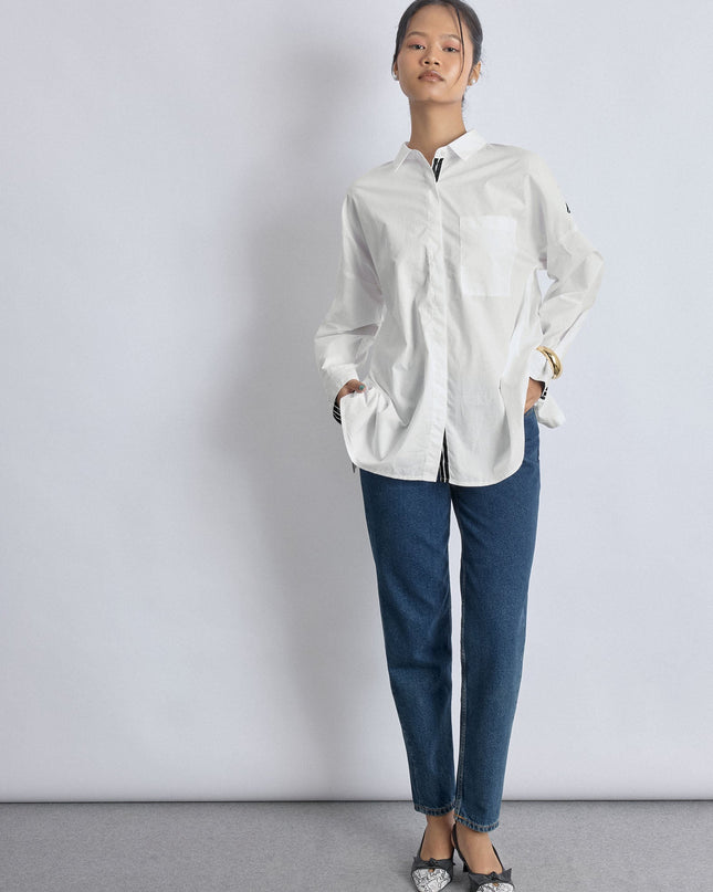 White Striped Overlap Back Shirt