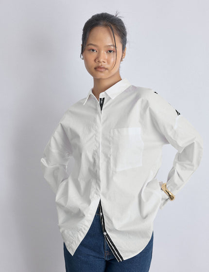 White Striped Overlap Back Shirt