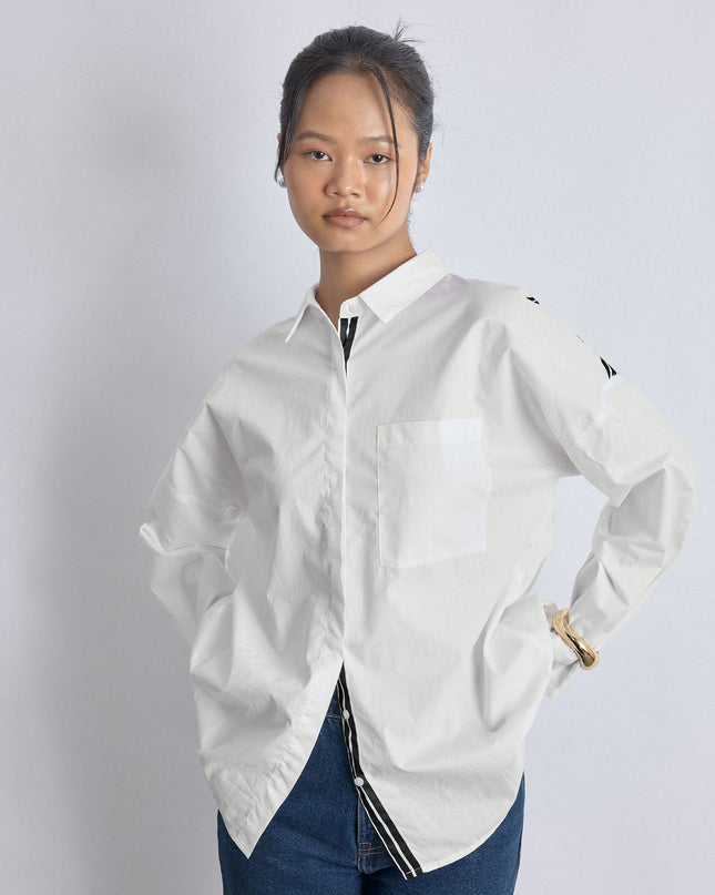 White Striped Overlap Back Shirt