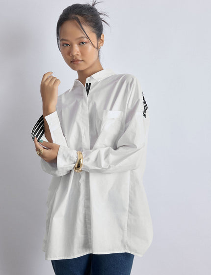 White Striped Overlap Back Shirt