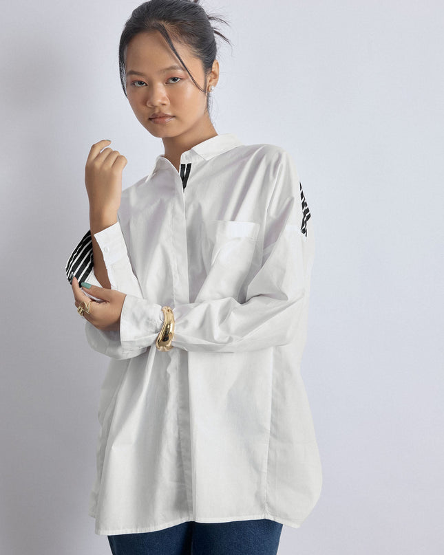 White Striped Overlap Back Shirt