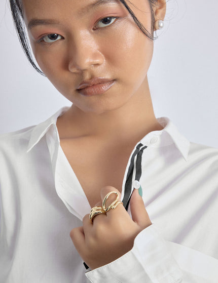 White Striped Overlap Back Shirt