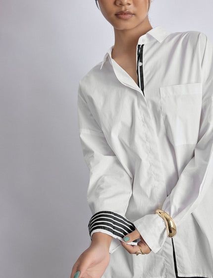 White Striped Overlap Back Shirt