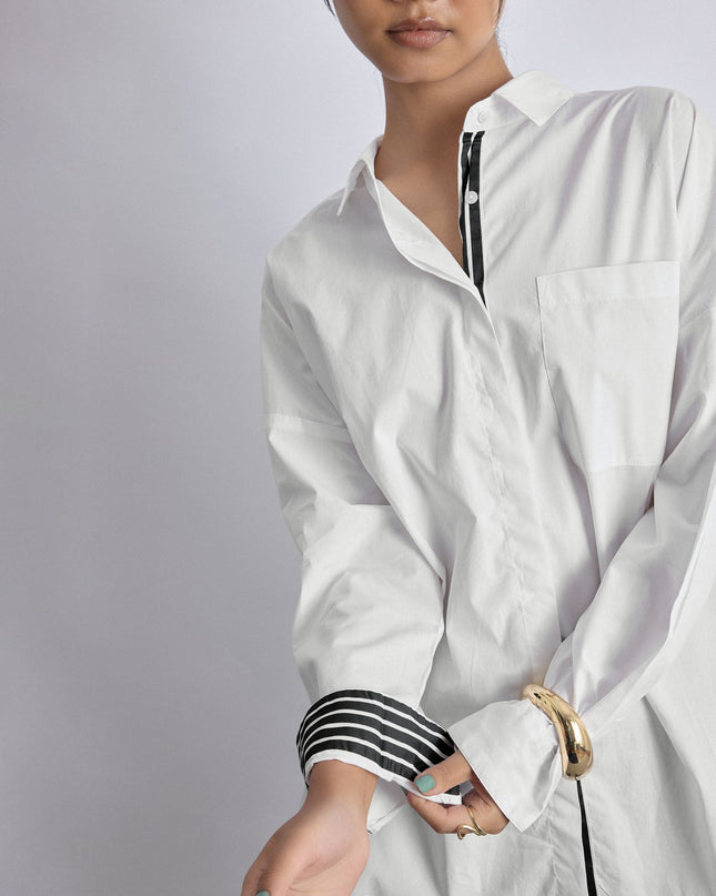 White Striped Overlap Back Shirt