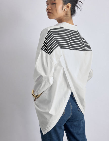 White Striped Overlap Back Shirt