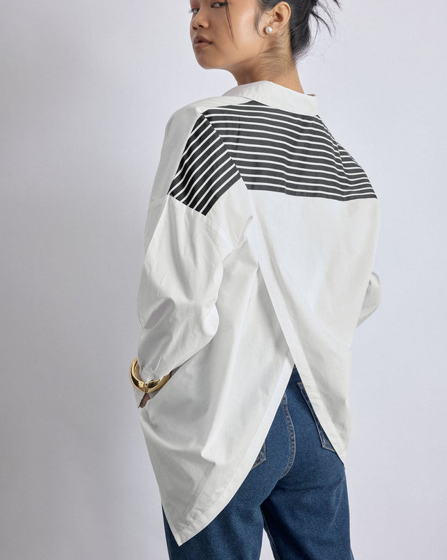 White Striped Overlap Back Shirt