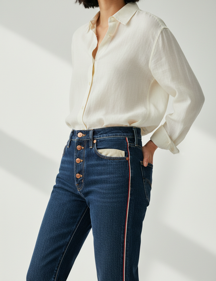 Cropped Fabric Detail — The Straight-Leg Jean, Indigo