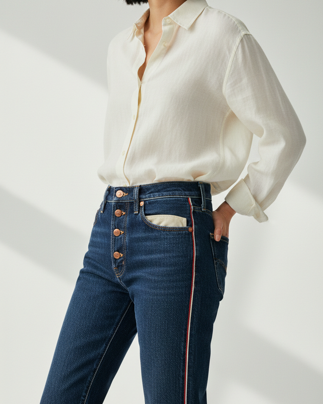 Cropped Fabric Detail — The Straight-Leg Jean, Indigo