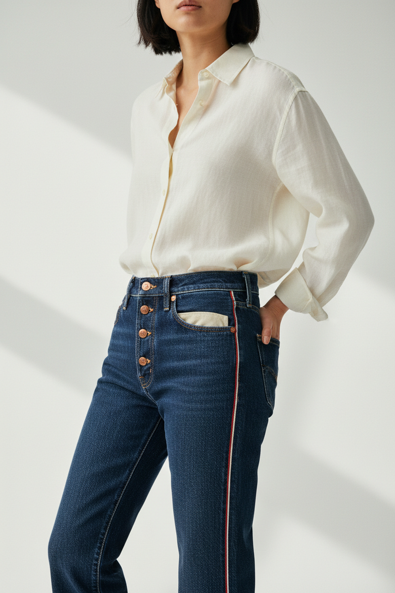 Cropped Fabric Detail — The Straight-Leg Jean, Indigo