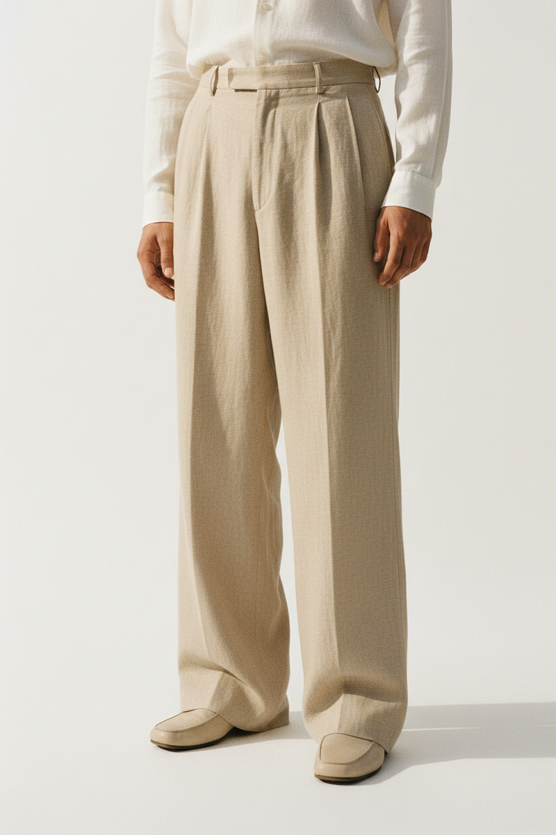 Linen Wide Trouser — Fabric Detail