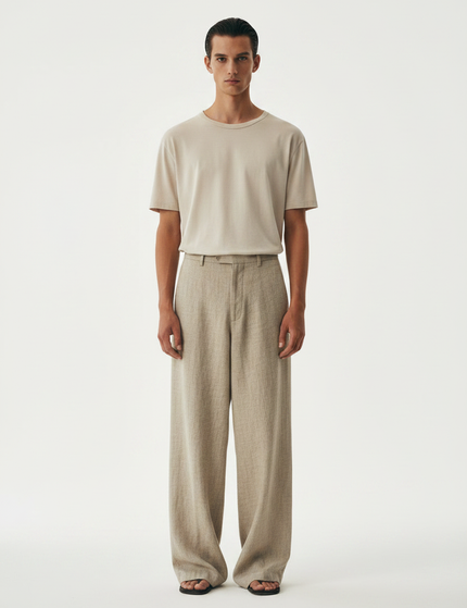 Linen Wide Trouser — Front Full-Body
