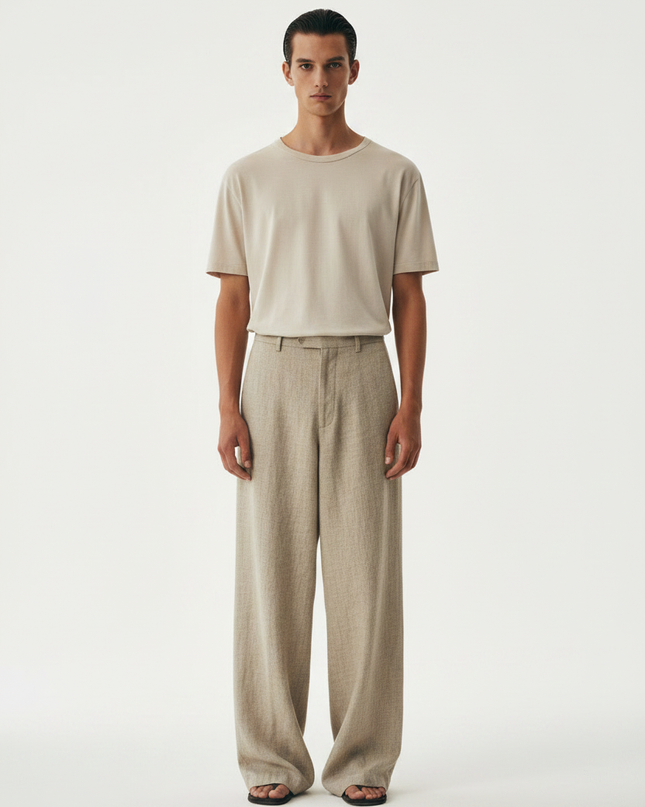 Linen Wide Trouser — Front Full-Body