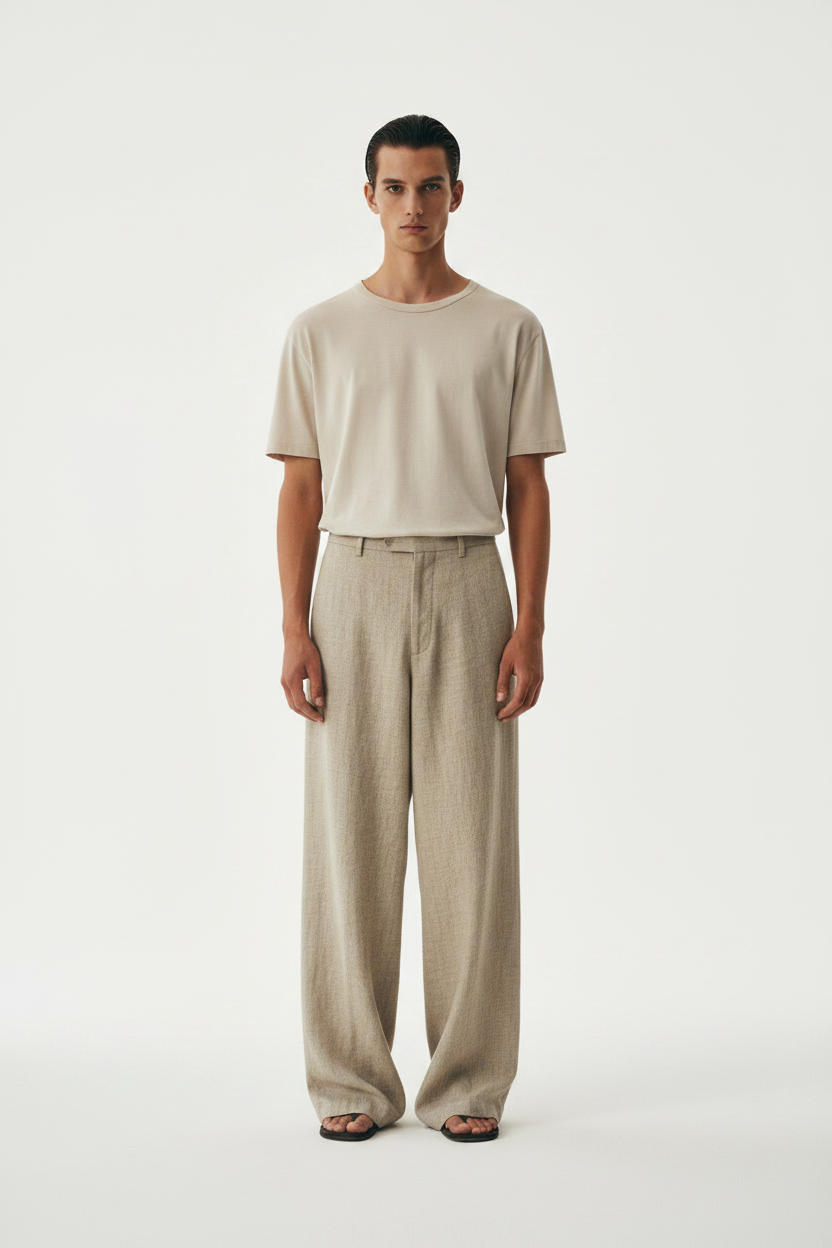 Linen Wide Trouser — Front Full-Body