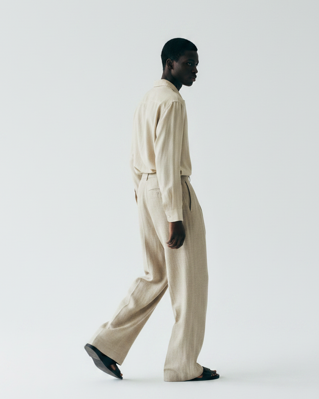 Linen Wide Trouser — Walking Motion