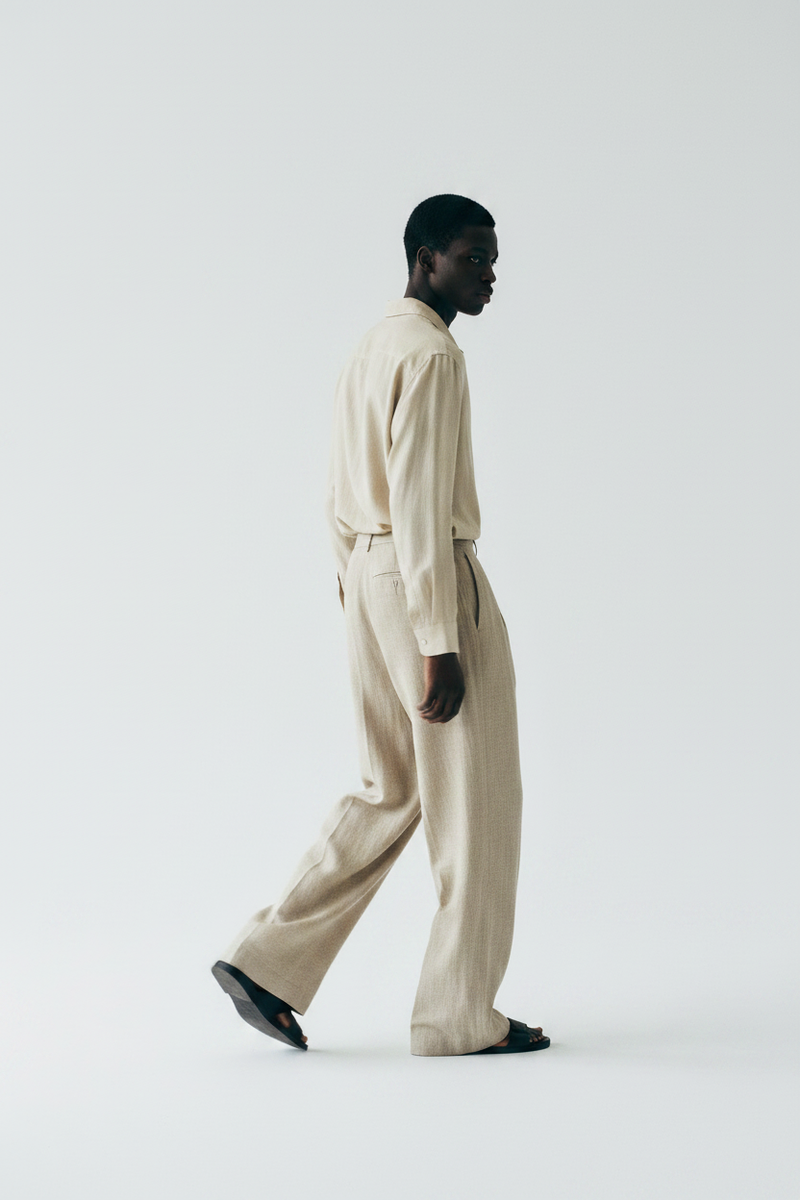 Linen Wide Trouser — Walking Motion