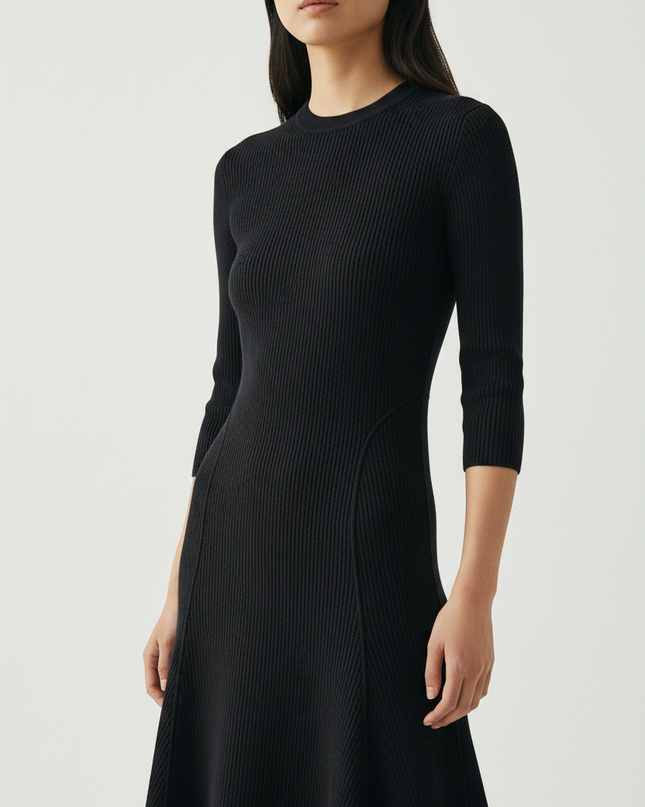 The Knit Midi — Fabric Detail Portrait, Soft Black