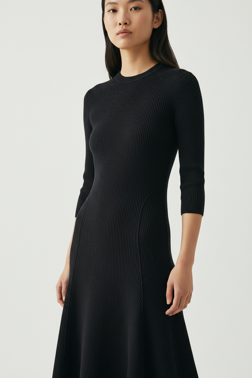 The Knit Midi — Fabric Detail Portrait, Soft Black