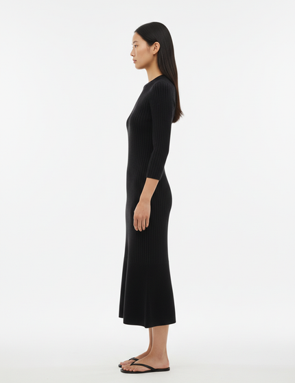 The Knit Midi — Side Profile, Soft Black
